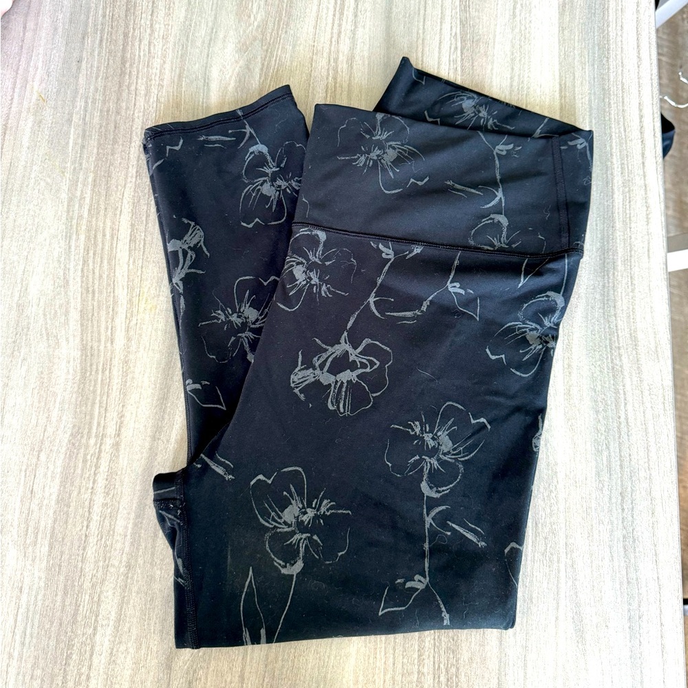 Fabletics High Waisted Black Floral Leggings